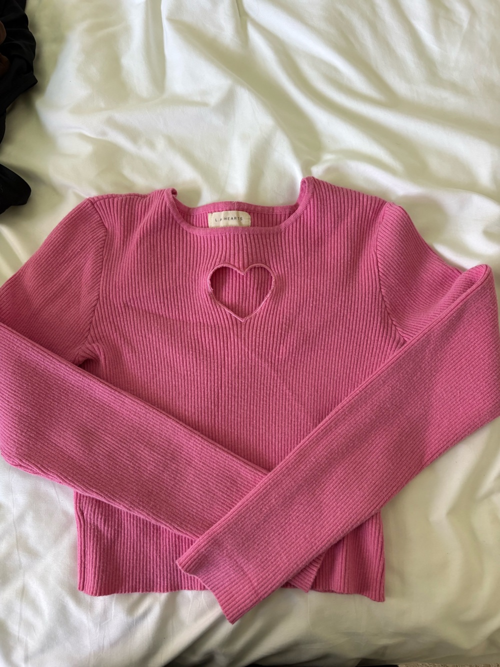 La Hearts Hot Pink Ribbed Heart Cutout Top
